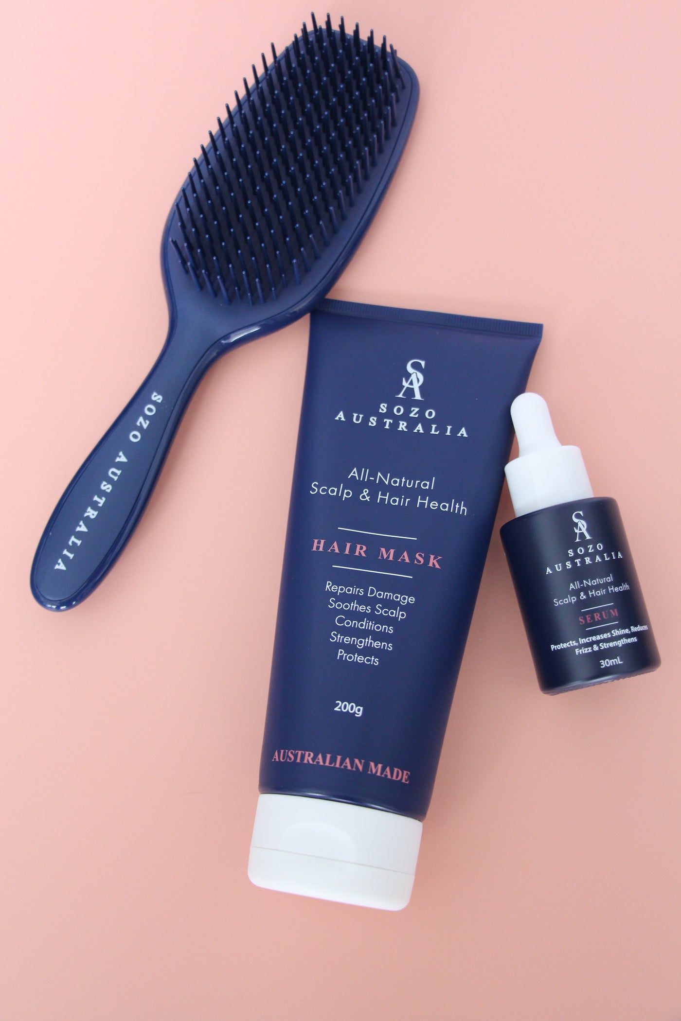 Sozo Hair Health Mask, Detangling Brush and Scalp & Hair Health Serum