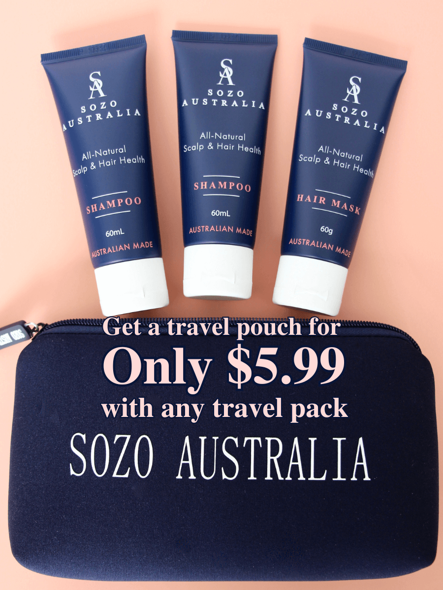 Sozo 60ml shampoo and hair mask with a travel pouch